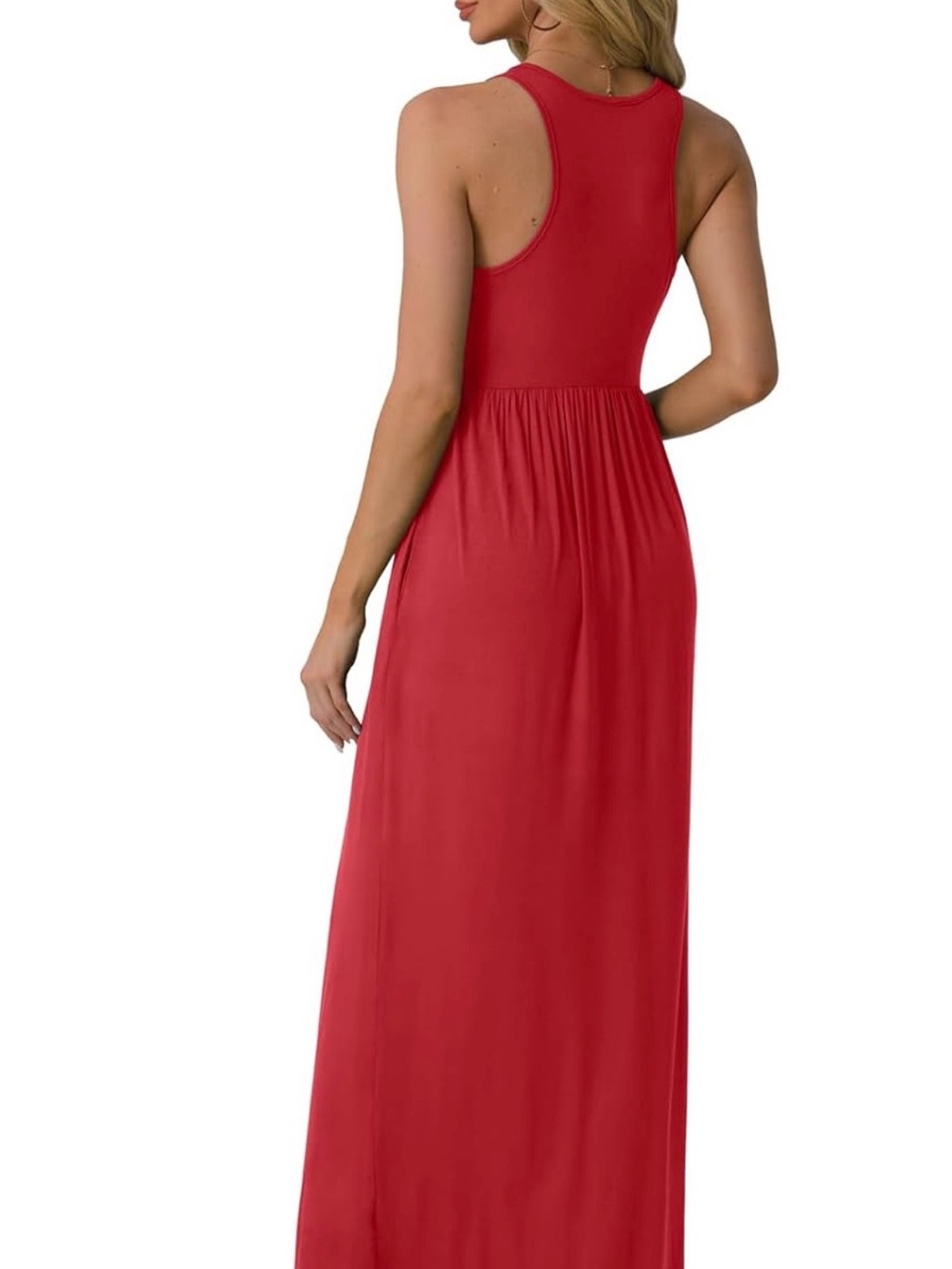 Vibrant Red Sleeveless Maxi Dress with Pockets - Size XL - Long Summer Dress - Picture 3 of 7